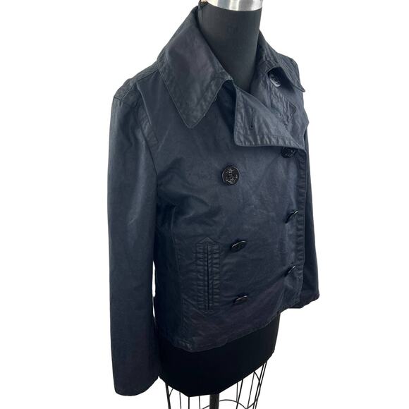 RUGBY RALPH LAUREN Waxed Navy Blue Double Breasted Decorative Button Jacket S - Picture 2 of 10